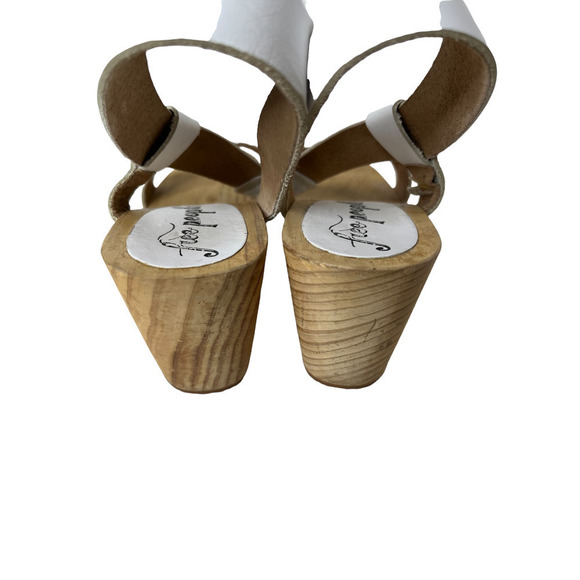 Free People Slingback Wedge Wood Boho Dune Beach Leather Chunky Sandals Heels - Picture 9 of 10
